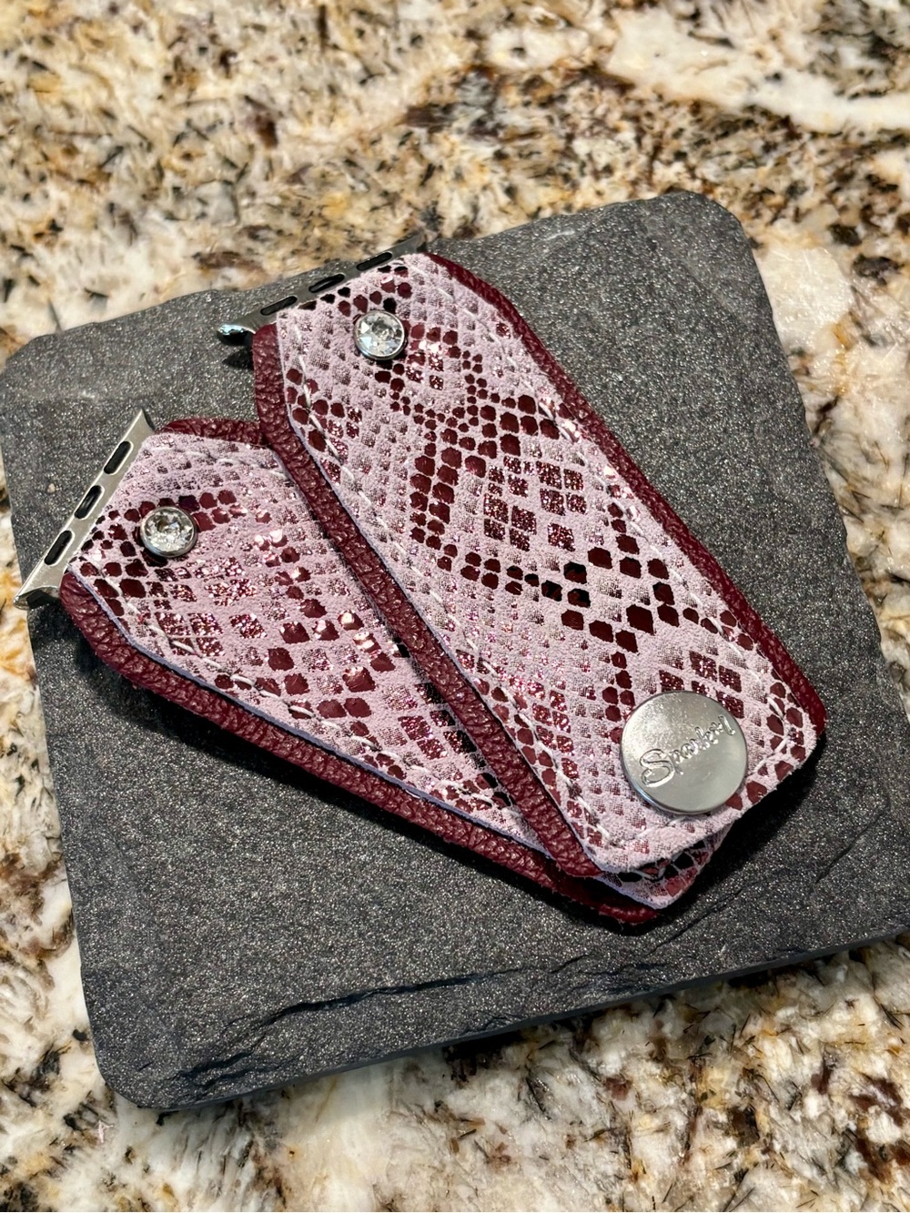 Pink & Burgundy Snake Print Apple Watch Band Adapter Set